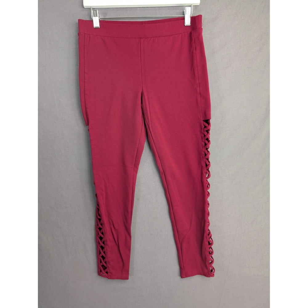 GUESS Los Angeles Womens Burgundy Lattice Lace Up Side Leggings Q7FB03R6OL0 L